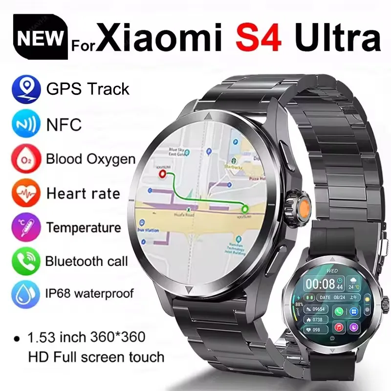 

2025 New For Xiaomi S4 Ultra GPS Smart Watch Men AMOLED Outdoor Sports Track NFC Heart Rate Waterproof Bluetooth Call Smartwatch