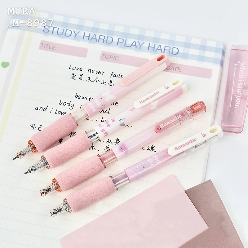 4Pcs/Set Pink Love 0.5MM Gel Pen For Students Soft Touch Gel Ink Pen Quick Drying Writing Pen School Office Stationery Supplies