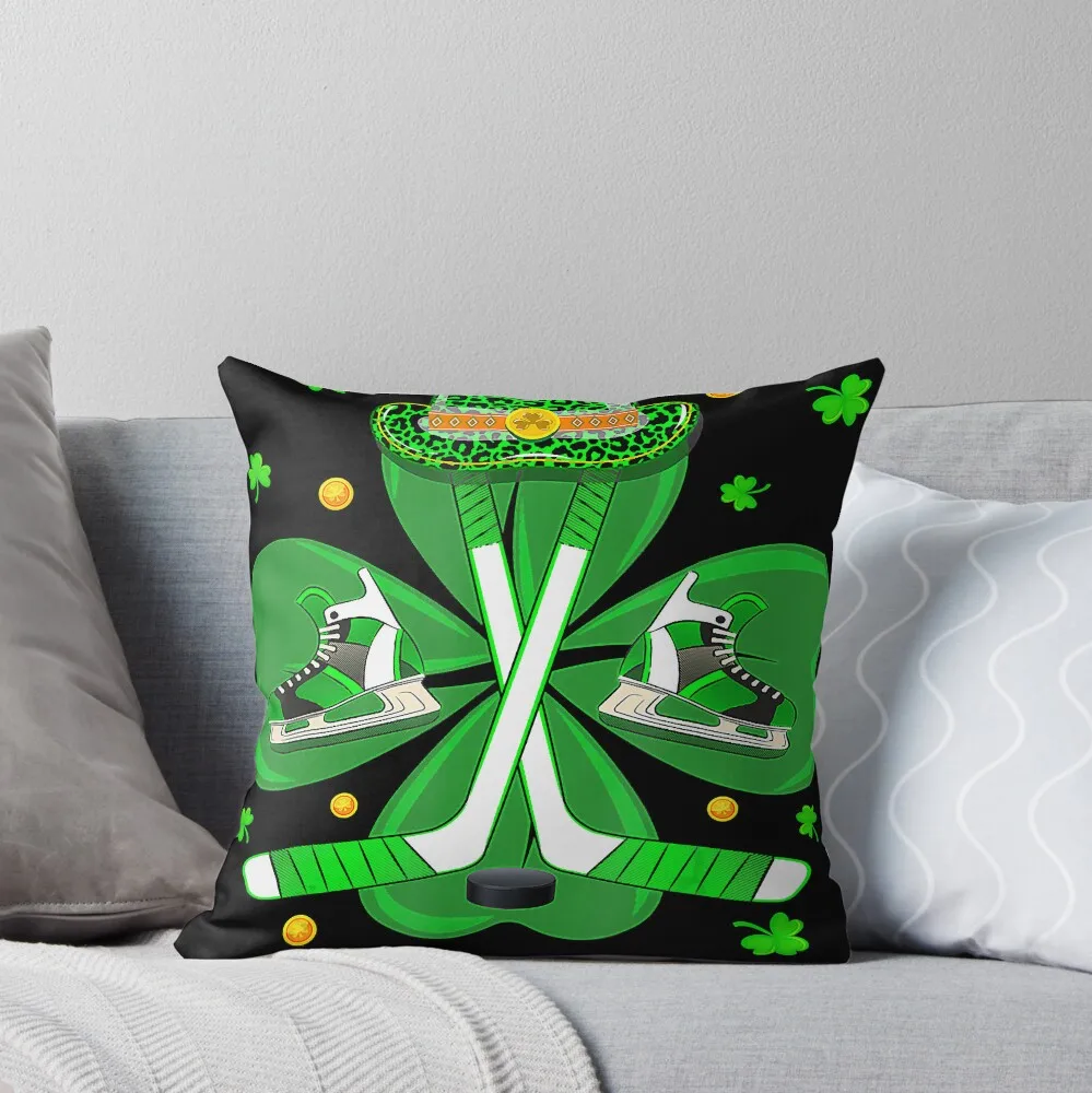 

St Patricks Day Hockey Shamrock Funny Leopard Patrick Hat Pillowcase Polyester Cushion Cover Decoration Case Cover for Home