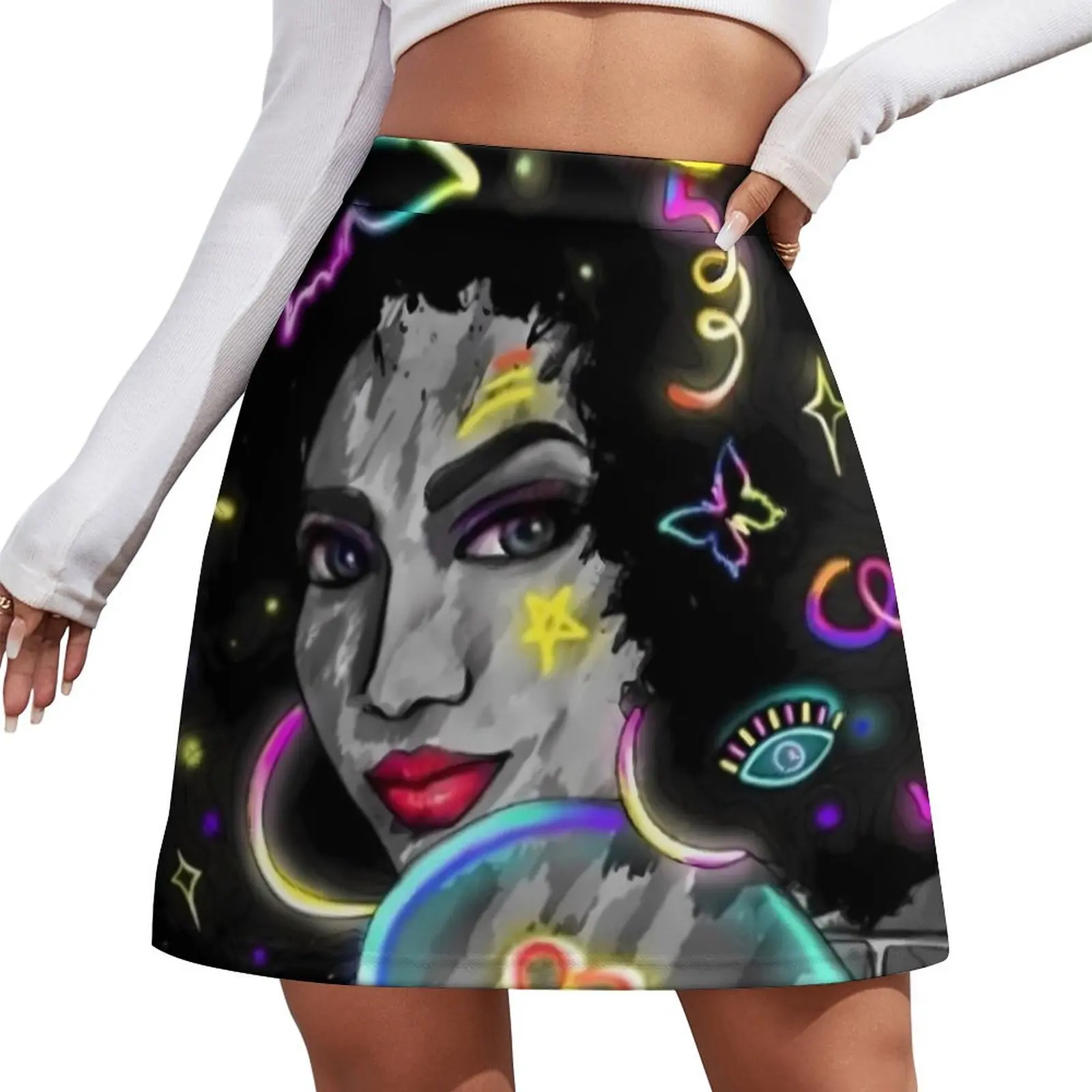 Abstract Ladies Skirt Ladies Pretty Afro Girl Modern Mini Skirts High-waisted Custom Streetwear Casual Skirt Big Size 2XL 3XL