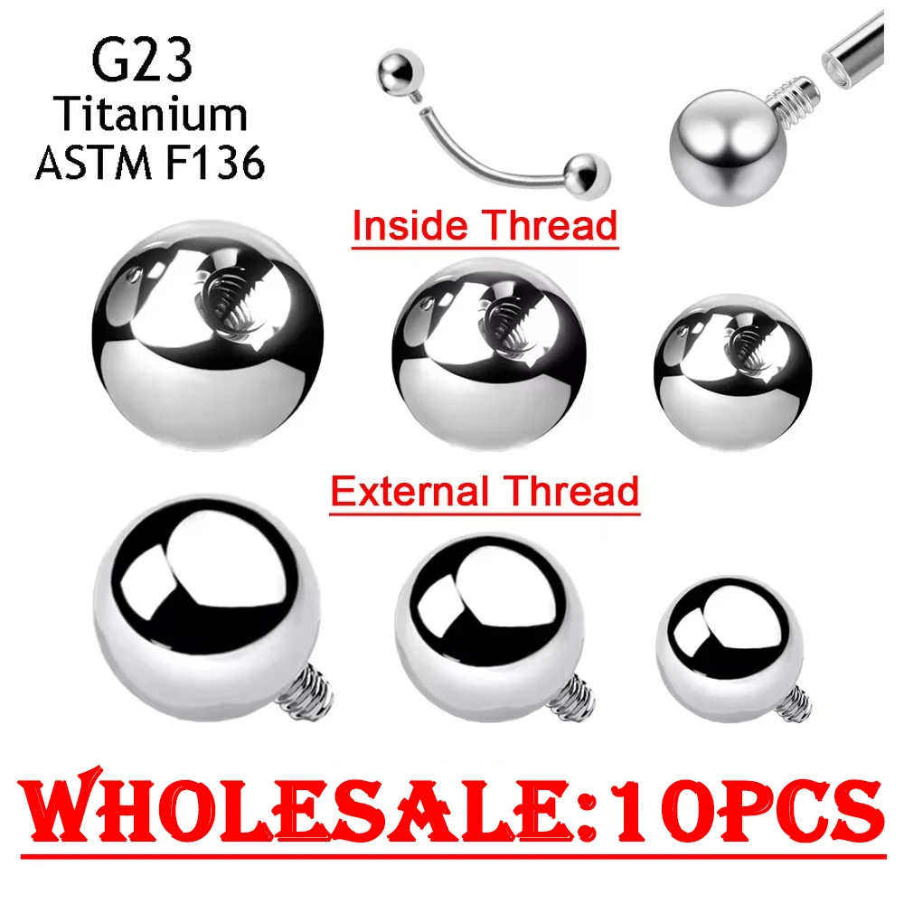 

10/50PCS G23 Titanium Ball 3/4/5mm for 14/16G Internal Threaded Barbell Mirror Polished Body Piercing Jewelry Accessorywholesale