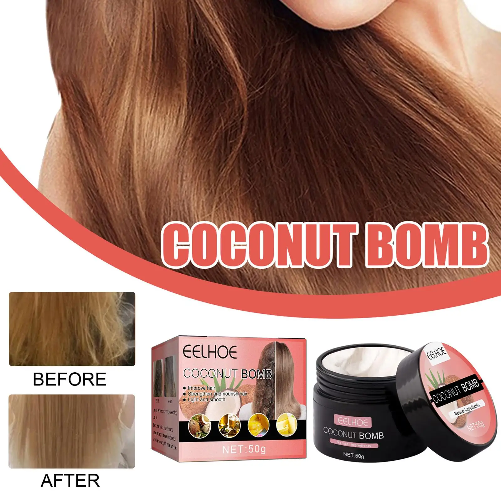 50g Coconut Bomb Nourishing Hair Mask Growth Hair Prevent Hair Loss Products Mask Treatment For Men And Women Repair Hair C E7B7