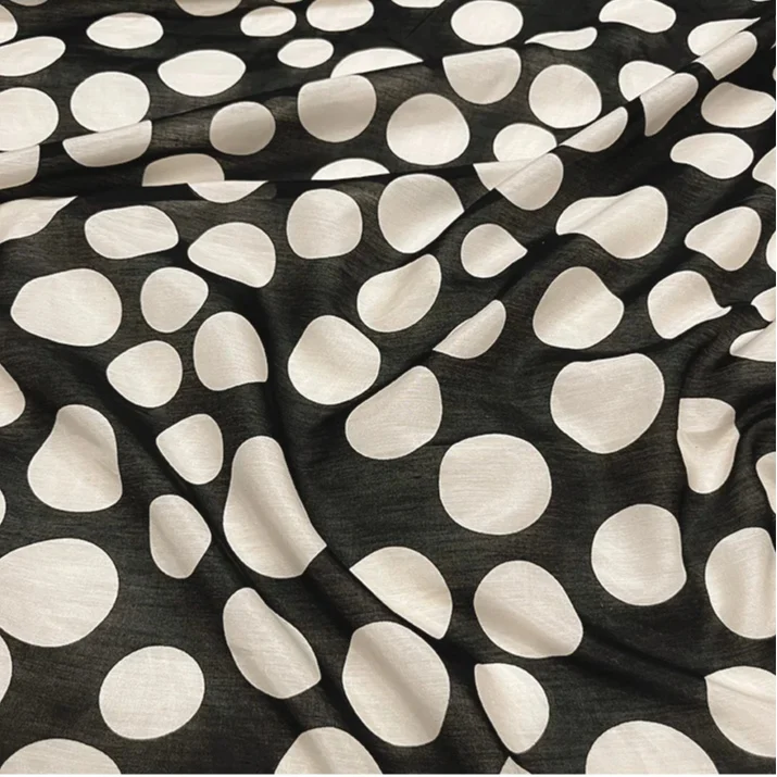 Black Dots Silk Cotton Blend Fabric 30%mulberry-silk 70%cotton Wide 138cm