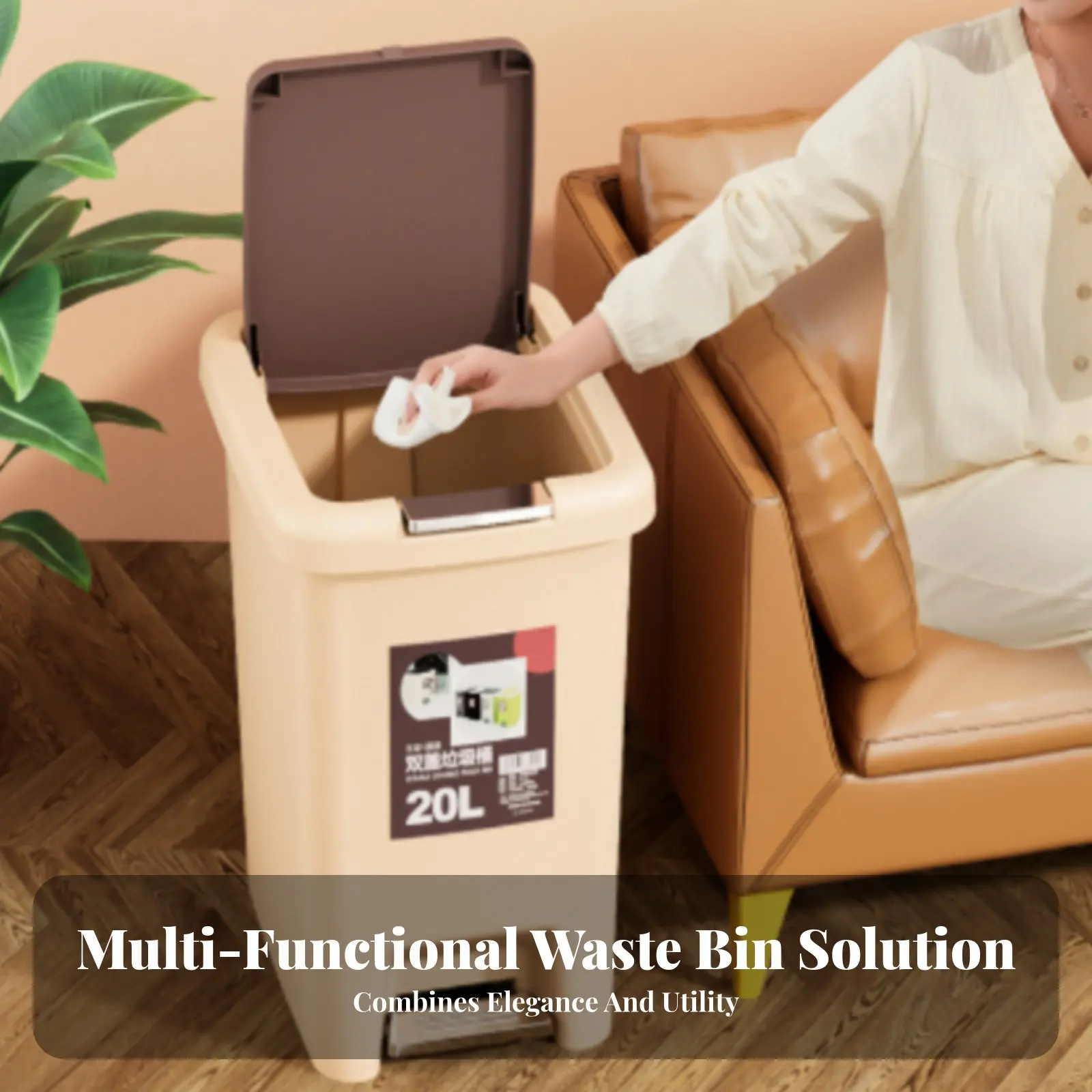 Lidded Pedal Bin Large Capacity Step-on Garbage Can Step on Pedal Trash Can Hands-Effortless Function Push Button Wastebasket