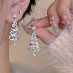 Fashion Christmas Tree Zircon Crystal Star Silver Color Earrings Stud Dangle Xmas Jewelry Women Party Gift Hot Sale 2025
