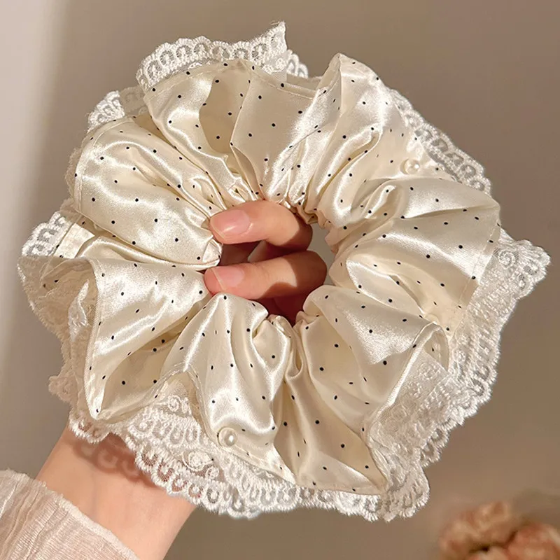 korean-style-white-lace-polka-dot-pearl-satin-four-layer-large-bow-hair-ties-for-women-hairball-hair-bands-hair-accessories