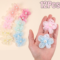 12Pcs Novelty Flower Hair Clips Sweet Pearl Filled Sparkling Rhinestone Hairpins For Girls Children's Headdress Hair Accessories