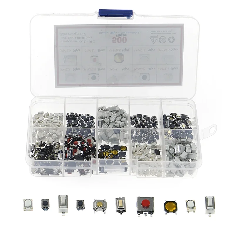Set di kit assortito con microinterruttore a pulsante tattile da 10 tipi da 500 pezzi