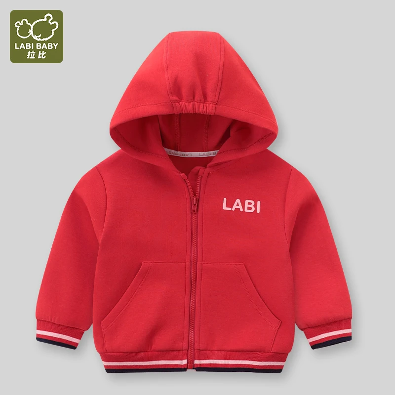 

LABI BABY Red Gray Long Sleeve Jackets Boys Grils Spring Autumn Hooded Coat Hoodies Sportswear with Pockets Kids Clothes 1-5T