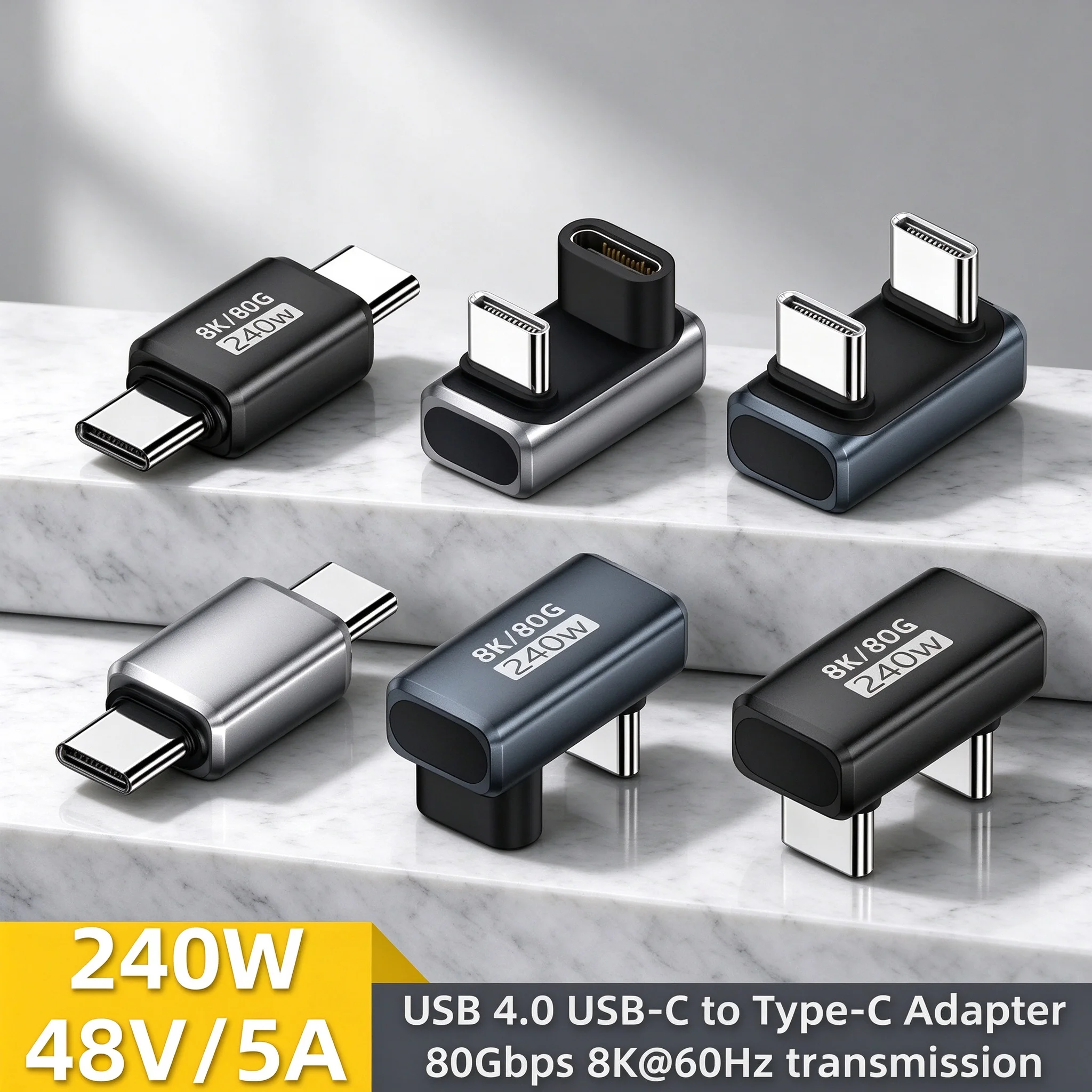U Shape PD240W USB C Adapter 8K@60Hz 80Gbps 180 Degree USB C Female to Male Adapter Connector for Thunderbolt 4/3 Switch Laptop