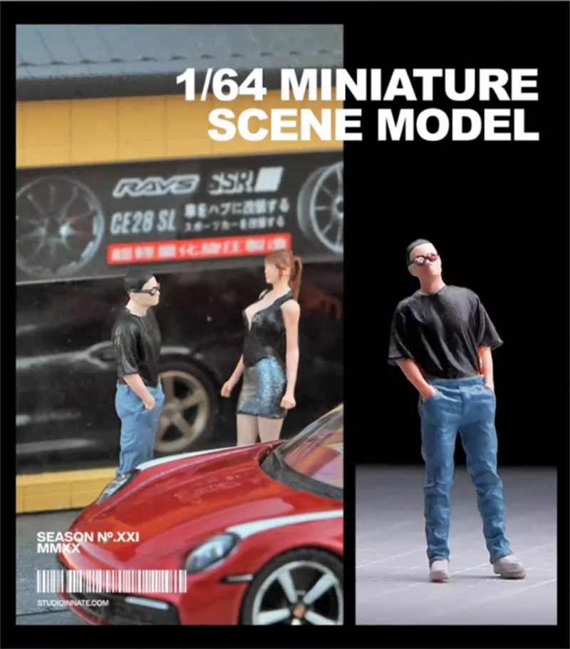 1:64 Schaalmodel 1 Stuks Hars Mannen Met Korte Mouwen En Zonnebril Knappe Guy Action Figure Pop Diy Scène accessoire Display