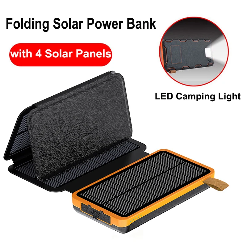 

Outdoor Solar Power Bank 20000mAh with Folding 4 Solar Panel Dual USB Fast Charger for iPhone 16 Samsung Huawei Xiaomi Powerbank