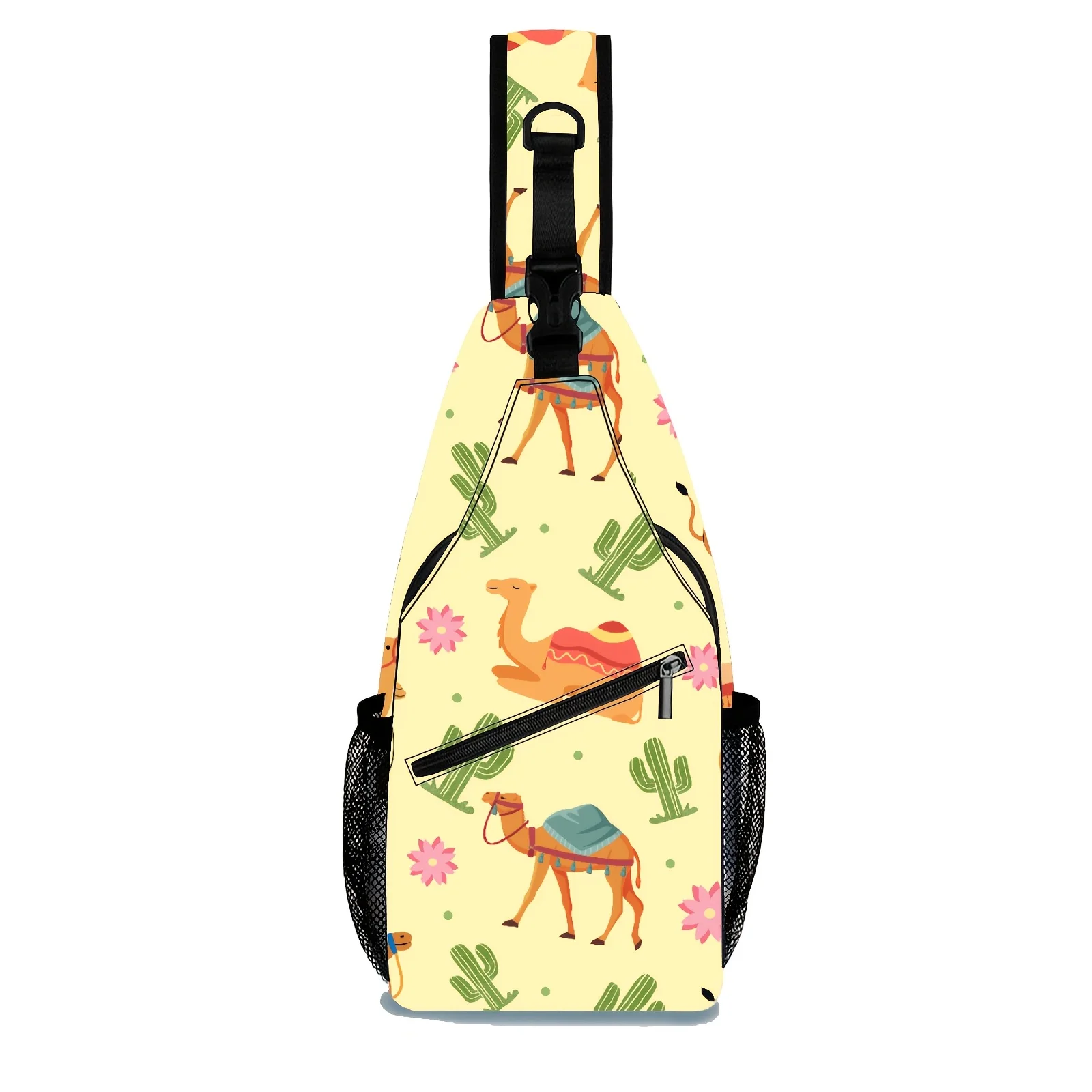 1pc Fashionable Design, Printed Desert Elements Chest Bag with Camel Cactus Pattern, Fresh And Unique Style