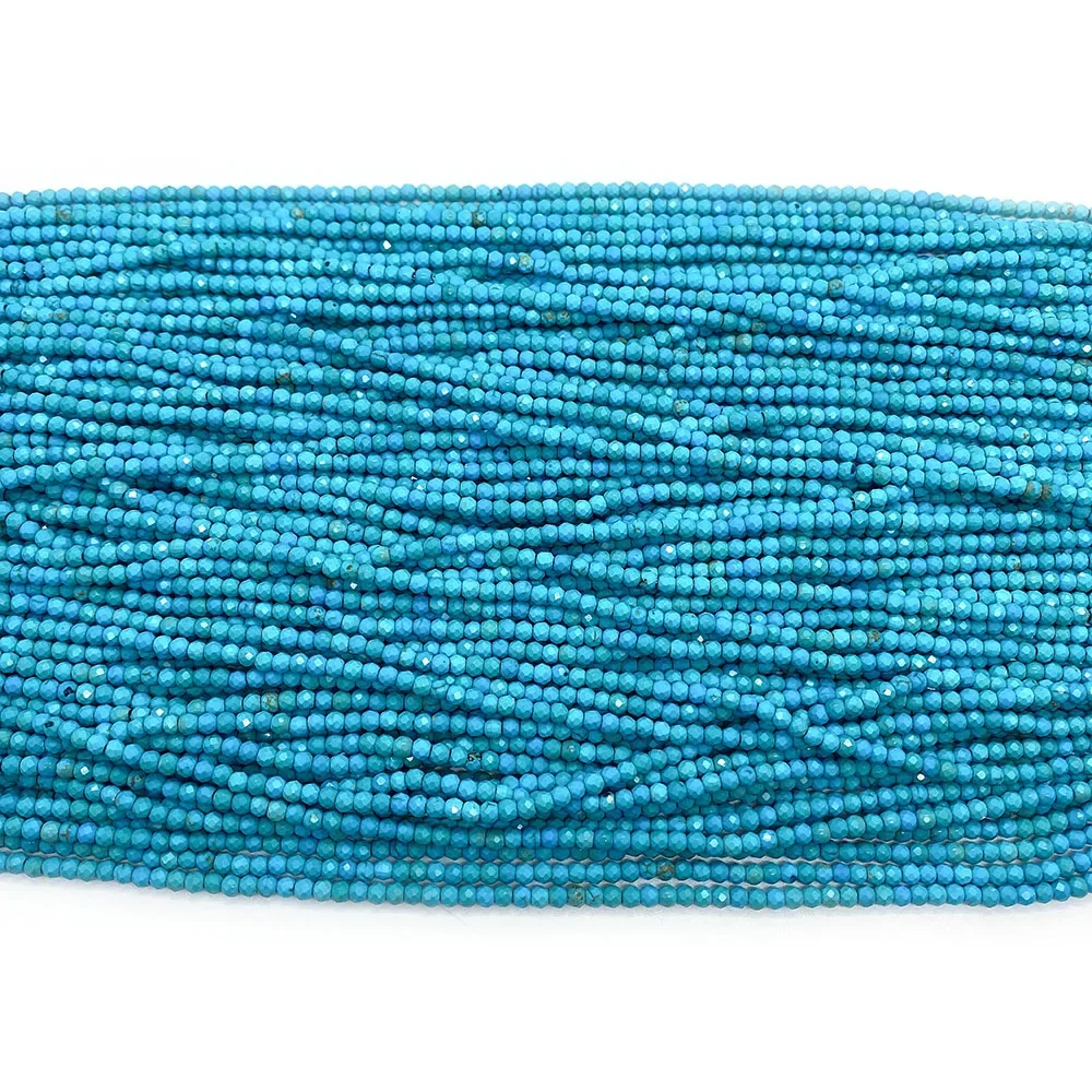 Natural Stone Beads Blue Turquoise Round Faceted Beads Fashion Jewelry Making Necklace Pendant DIY Accessories Gift
