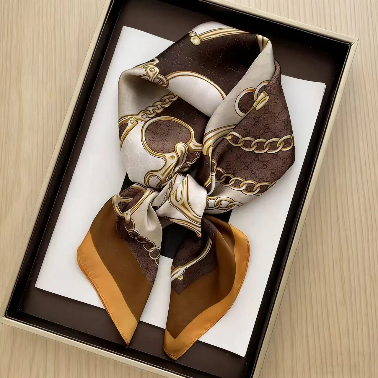 

1pc 68cm Luxury Horsebit Print Square Scarf Women Neckerchief Fashion Hair Wrap Neck Scarf