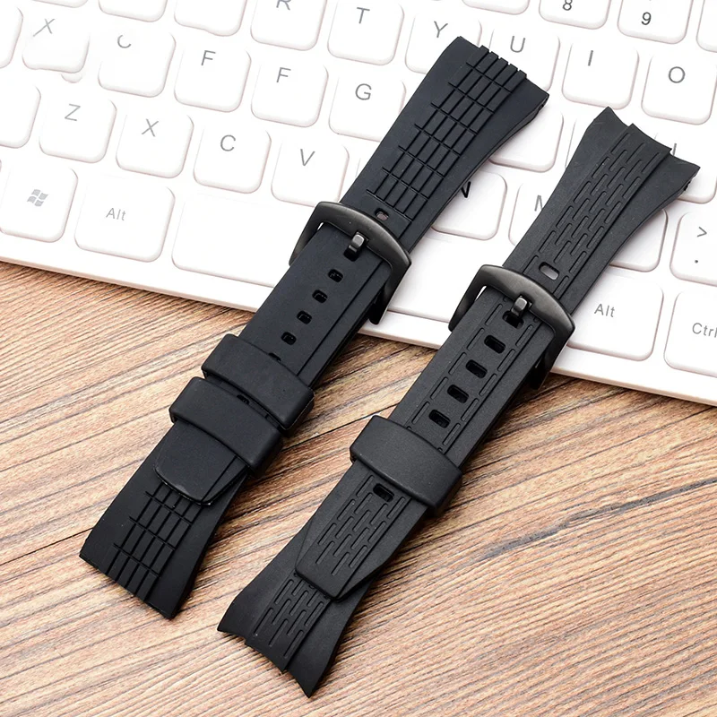 For Seiko VELATURA/SRH 006 013 SPC007 Rubber WatchBand Waterproof 26mm Black Silicone With Stainless Steel Buckle Sports Strap