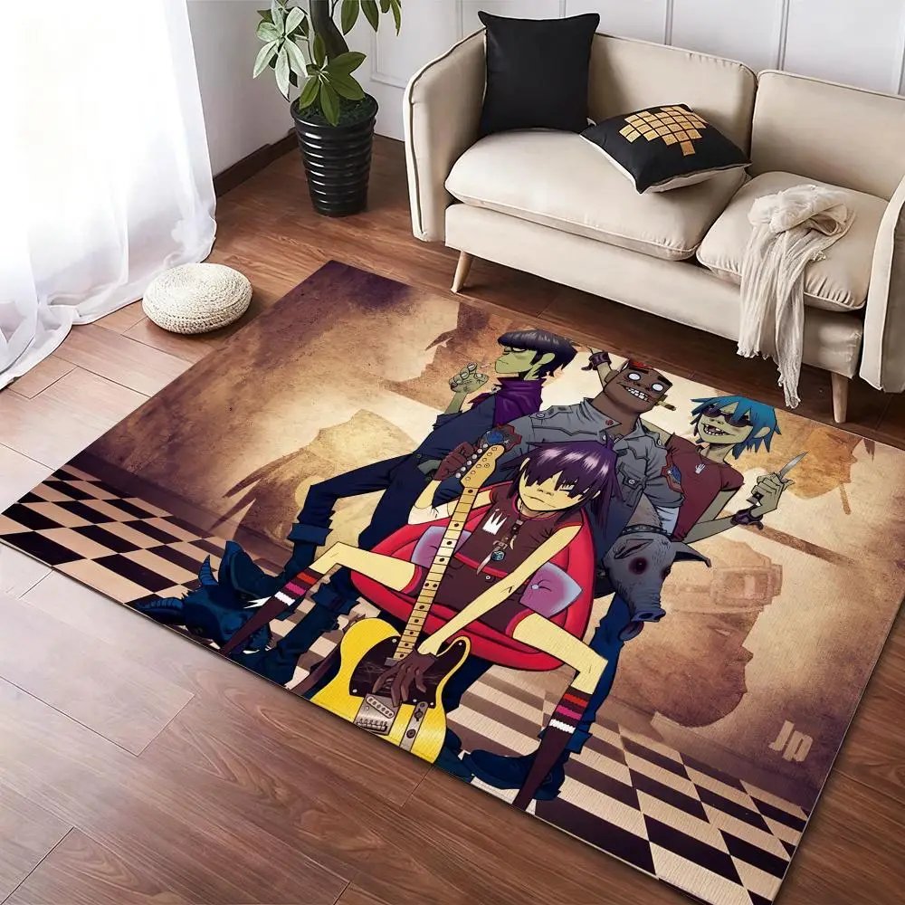 G-Gorillaz Rockband-Bodenmatte, Flanell-Teppiche, gemütlicher Plüsch, verdickt, weich, warm, Winter-Bodenmatte, rutschfest, für Wohnzimmer, Zuhause, Innenbereich