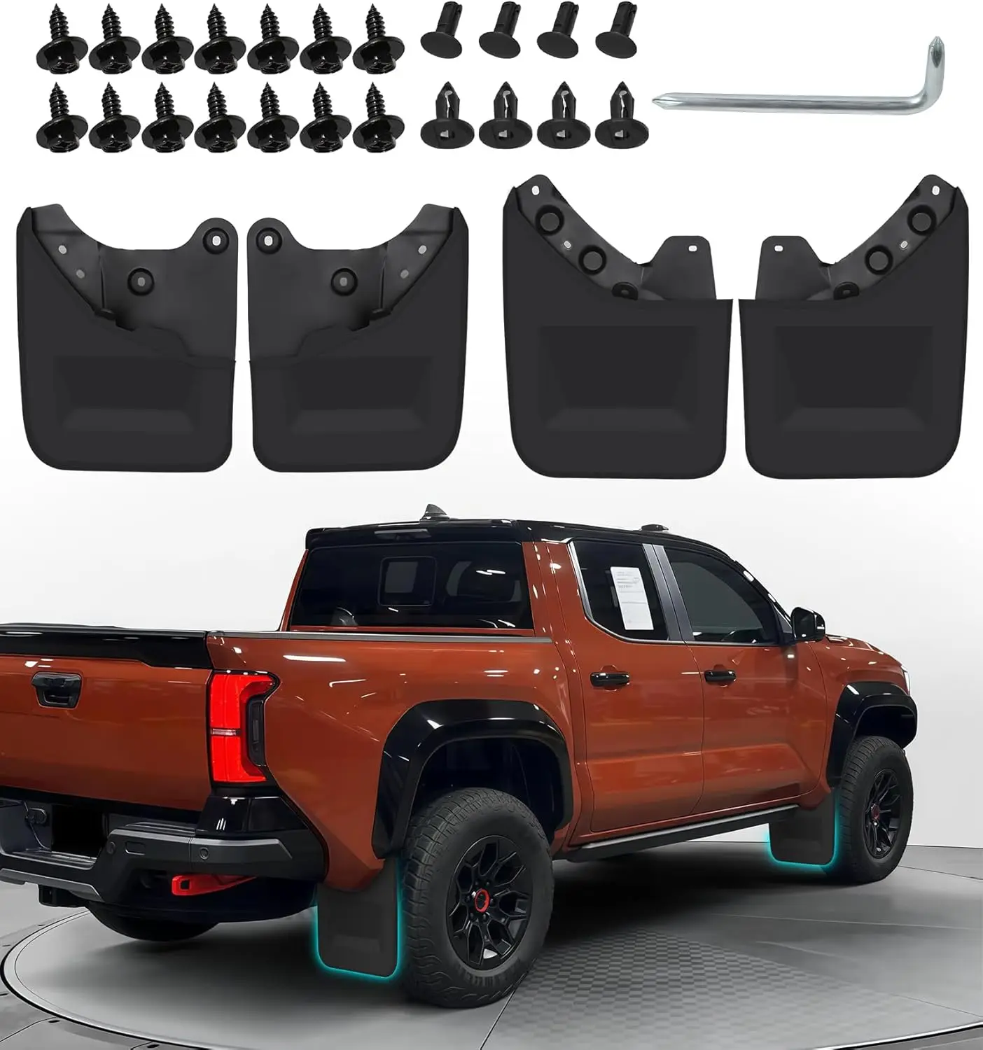 

Брызговики без сверления для Toyota Tacoma 4-го поколения 2024-2026 гг., комплект передних и задних брызговиков