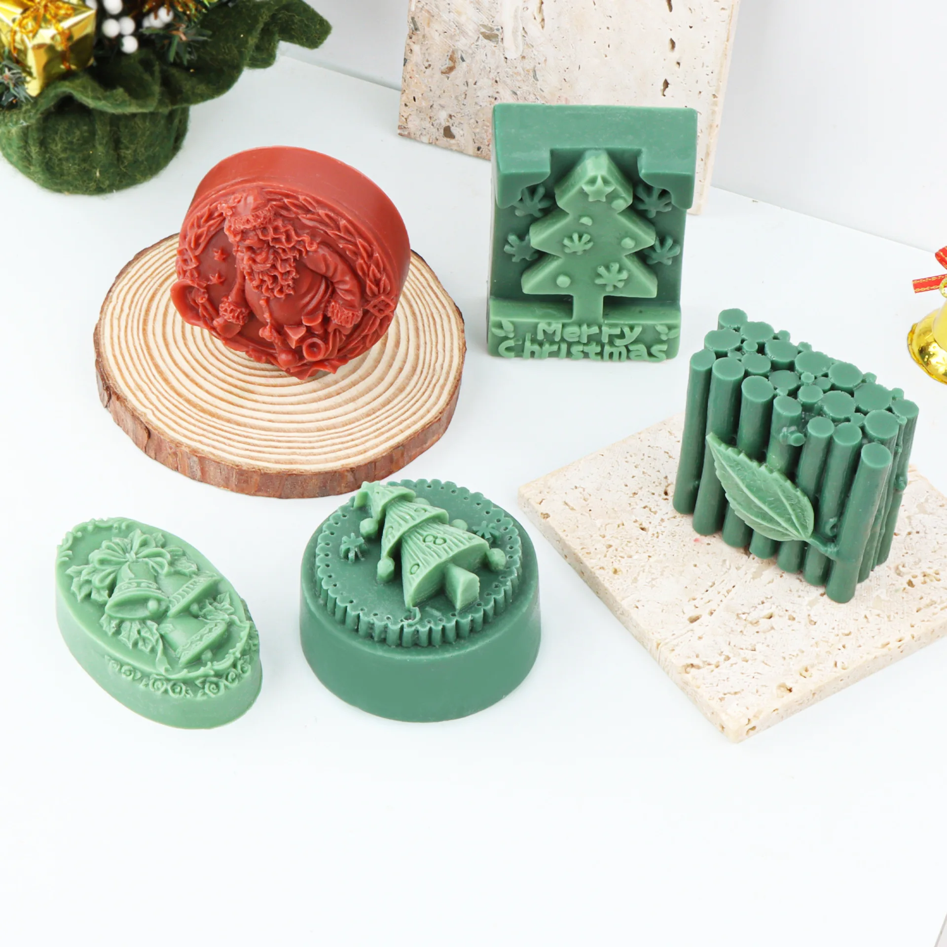 Santa Claus Elk Silicone Soap Mold DIY Christmas Tree Bell Soap Making Kits Handmade Cake Candle Mold Gifts Craft Home Decor