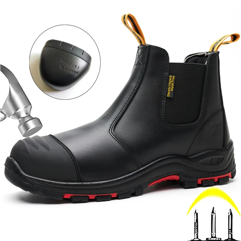 high-quality Work Safety Shoes Men Boots Anti-smash Anti puncture Indestructible shoes Protective Boots Waterproof leather boots