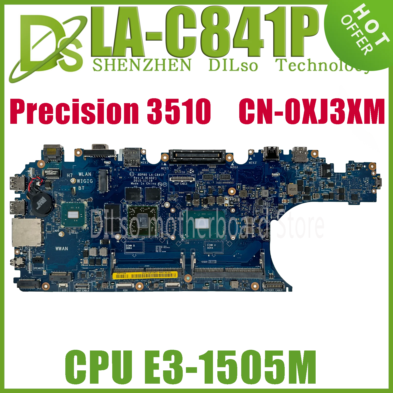 KEFU LA-C841P CN-0XJ3XM CN-0K07X6 Mainboard For Dell Precision 15 3510 Laptop Motherboard CPU i7-6700HQ E3-1505M GPU 286-0086020