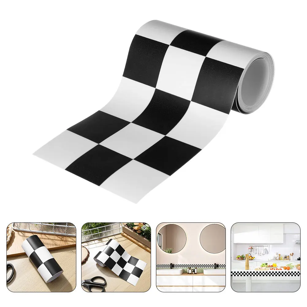 

Pvc Checkered Bulletin Board Borders Waterproof Wall Skirting Line Sticker For Bathroom Kitchen Bedroom Racing Theme Decor
