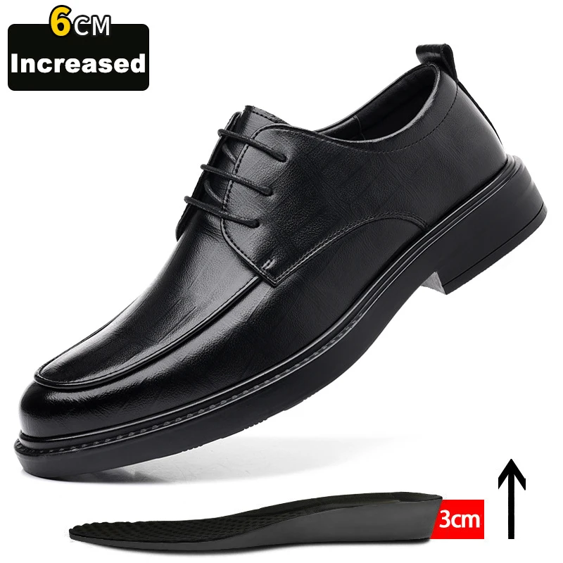 New Men\'s Formal Shoes Genuine Leather Fashion Dress Shoes Men‘s Italian Style Business Office Wedding Solid Color Lace Up Shoes