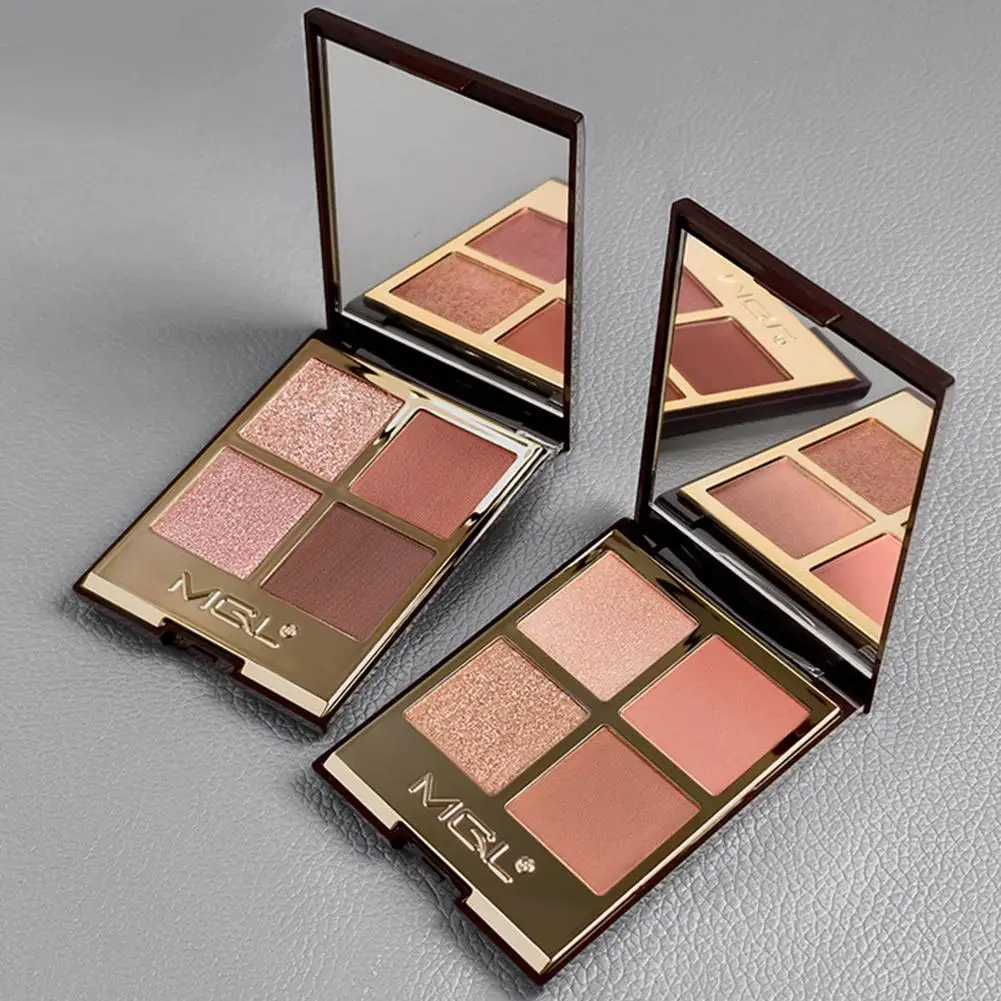 Paleta de sombras de ojos de cuatro colores, paleta de sombras de ojos de color rosa brillante, marrón, color tierra, sombra de ojos ahumada, sombra de ojos mate con brillo, 1/2 Uds.