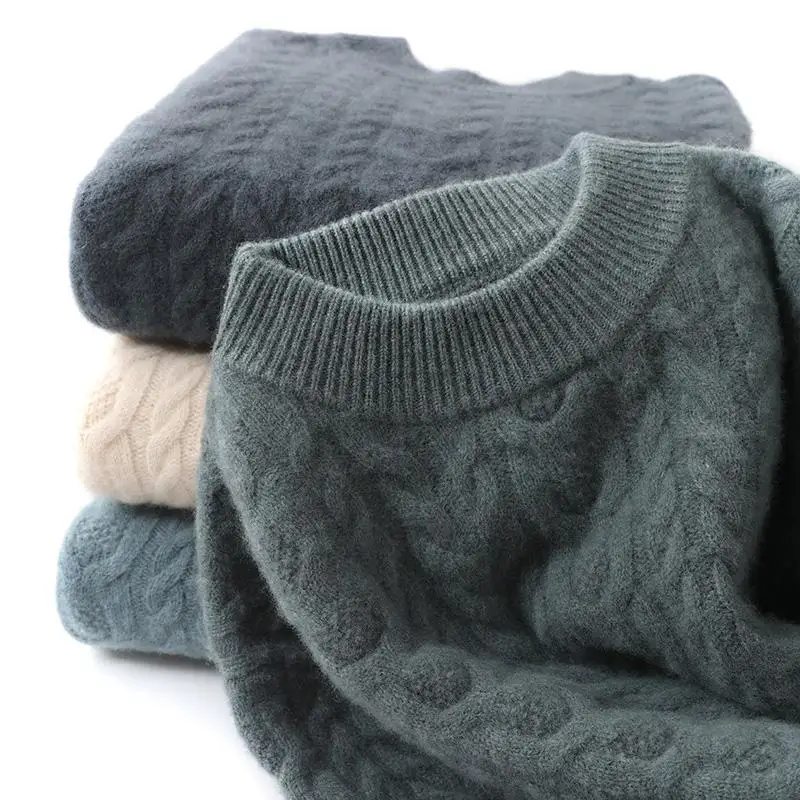 Thiened Heavyweight 00% Pure Wool Knitted Sweater Men's f High Collar Autumn Winter Loose Faion Ci Sle Camere S...