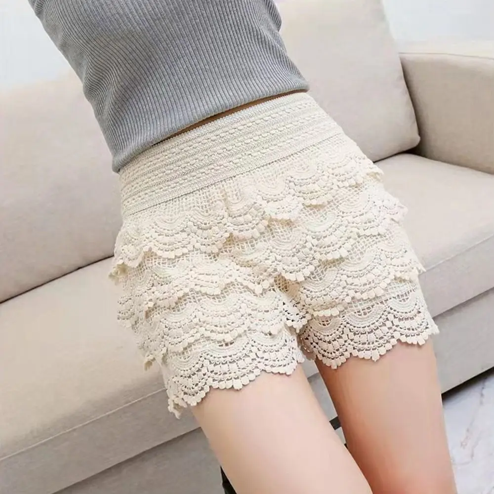 New Polyester Lace Safety Pants Hollow Out Lace Crochet Shorts Bohemian Style Lace-up Beach Crochet Pants Women