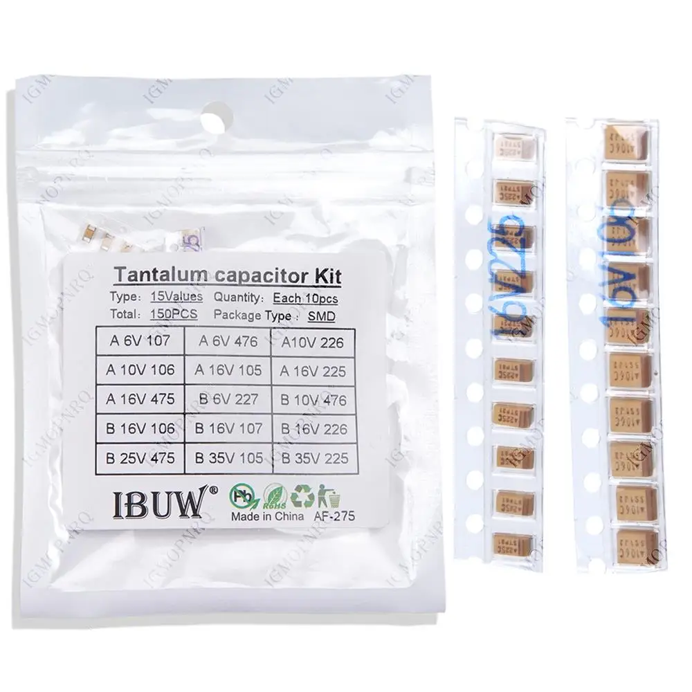 15 wartości Zestaw kondensatorów tantalowych SMD 1uf-220uf A/B Case Zestaw kondensatorów tantalowych 1UF 2.2UF 4.7UF 10UF 47UF kondensatory