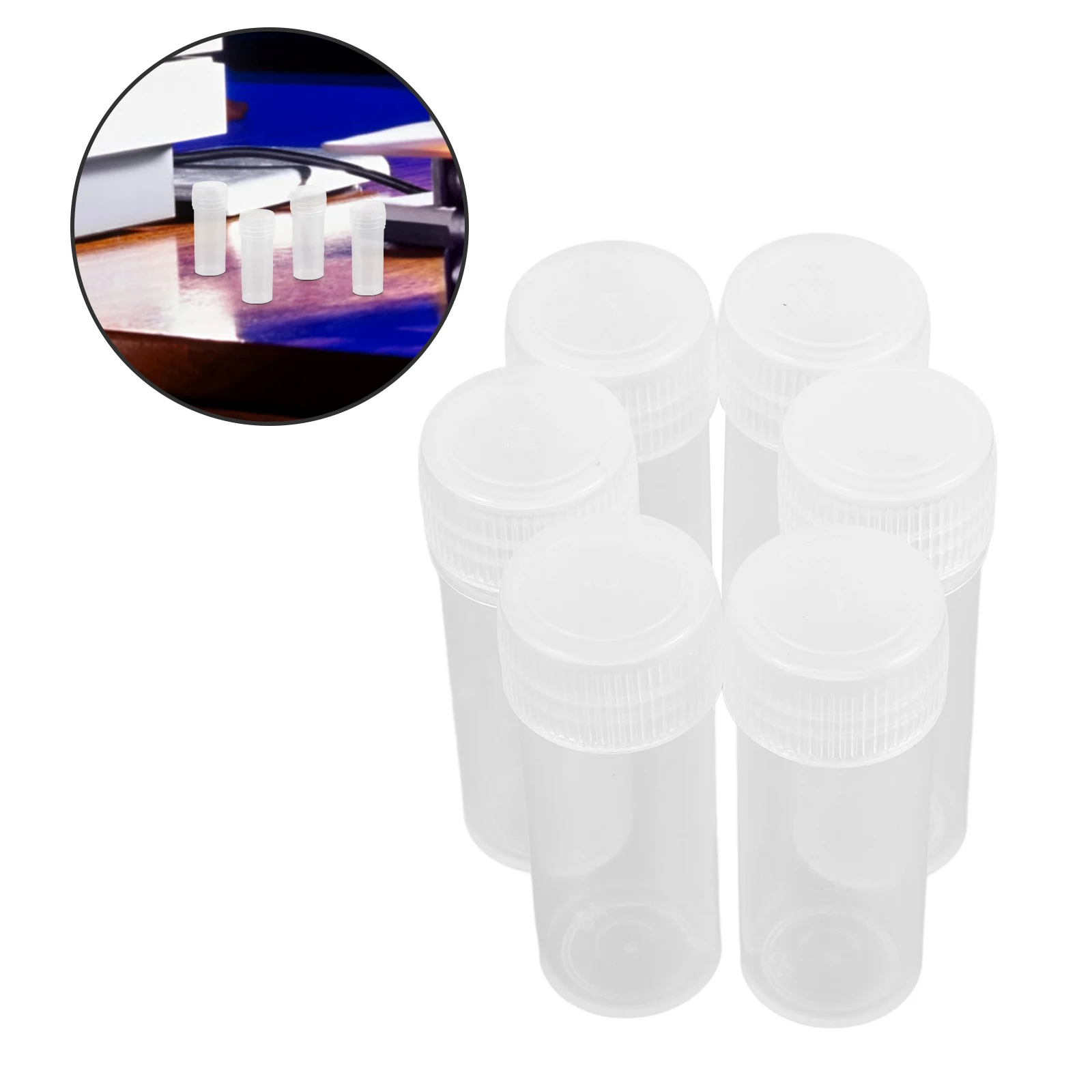 

60pcs Plastic Freezing 5Ml Screw Cap Vial Transparent Test Tubes Lab Sample Storage Sealed Cap Educational Use Clear