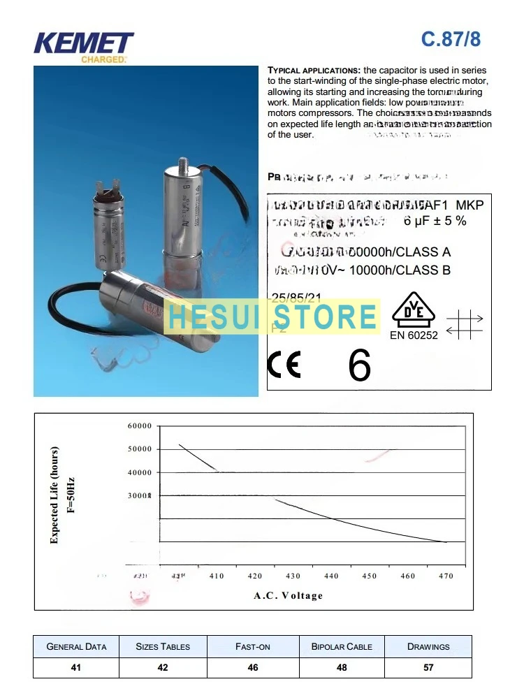 AV C.87.8AF2 MKP 6uF fan motor start-up operation capacitor