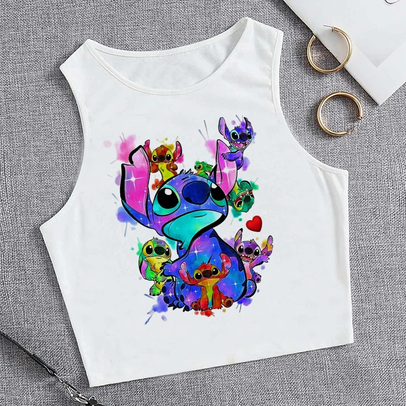 Vest Disney Kawaii Lilo Stitch Tank Top Funny Cartoon T Shirt Women Stitch T-shirt Graphic Tshirt Streetwear Crop Top Tee Female image 5