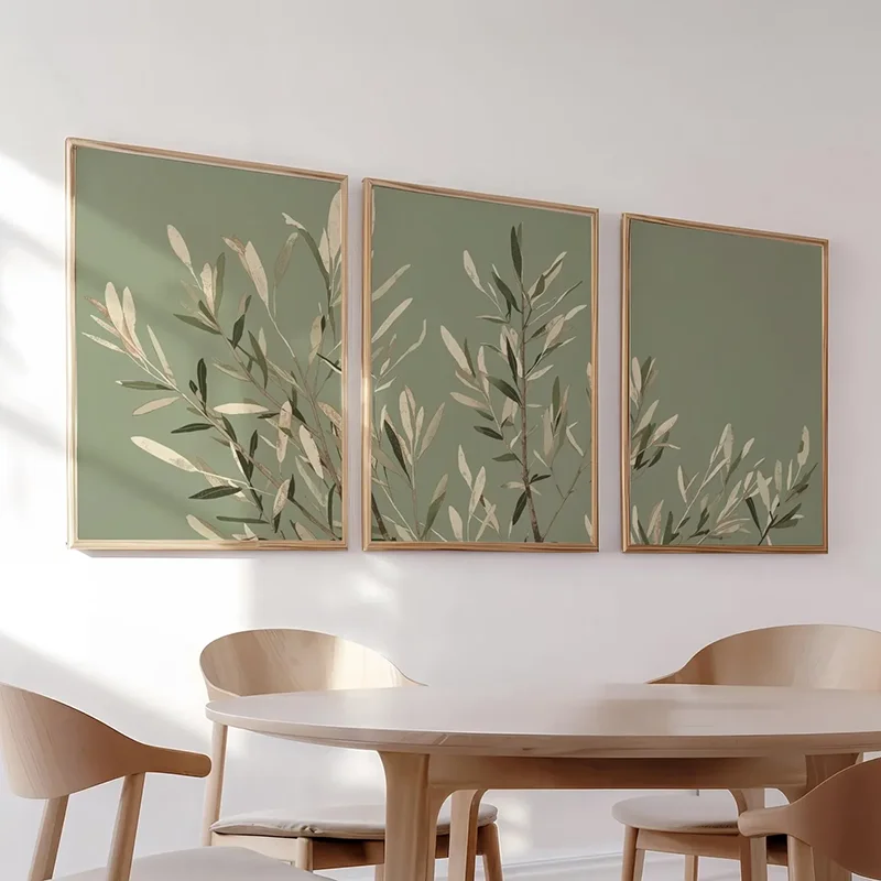 3pcs frameless Canvas Painting Olive Branch Poster Set  Minimalist Green Wall Art  Modern Botanical Prints Wall Decor  Canvas Pa
