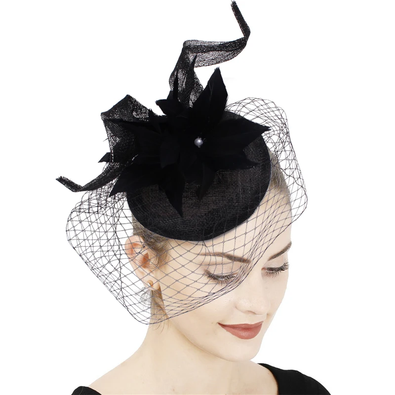 

High Quality Sinamay Mesh Fascinators Hat Marron Wedding Veils Fascinator Accessories Female Feathers Elegant Millinery