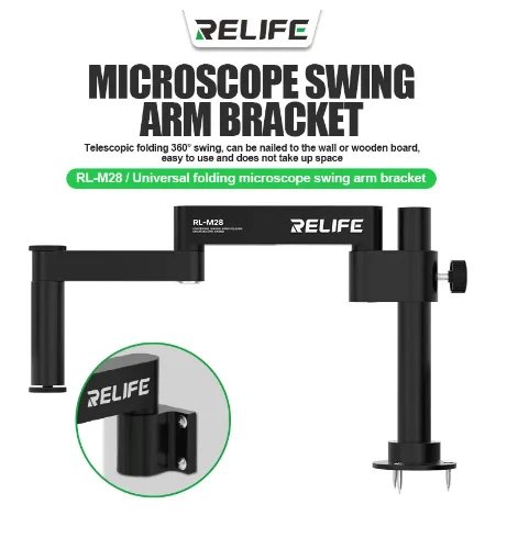 RELIFE RL-M28 مجهر عالمي قابل للطي سوينغ الذراع قوس للطي 360 درجة سوينغ ارتفاع قابل للتعديل حامل المجهر