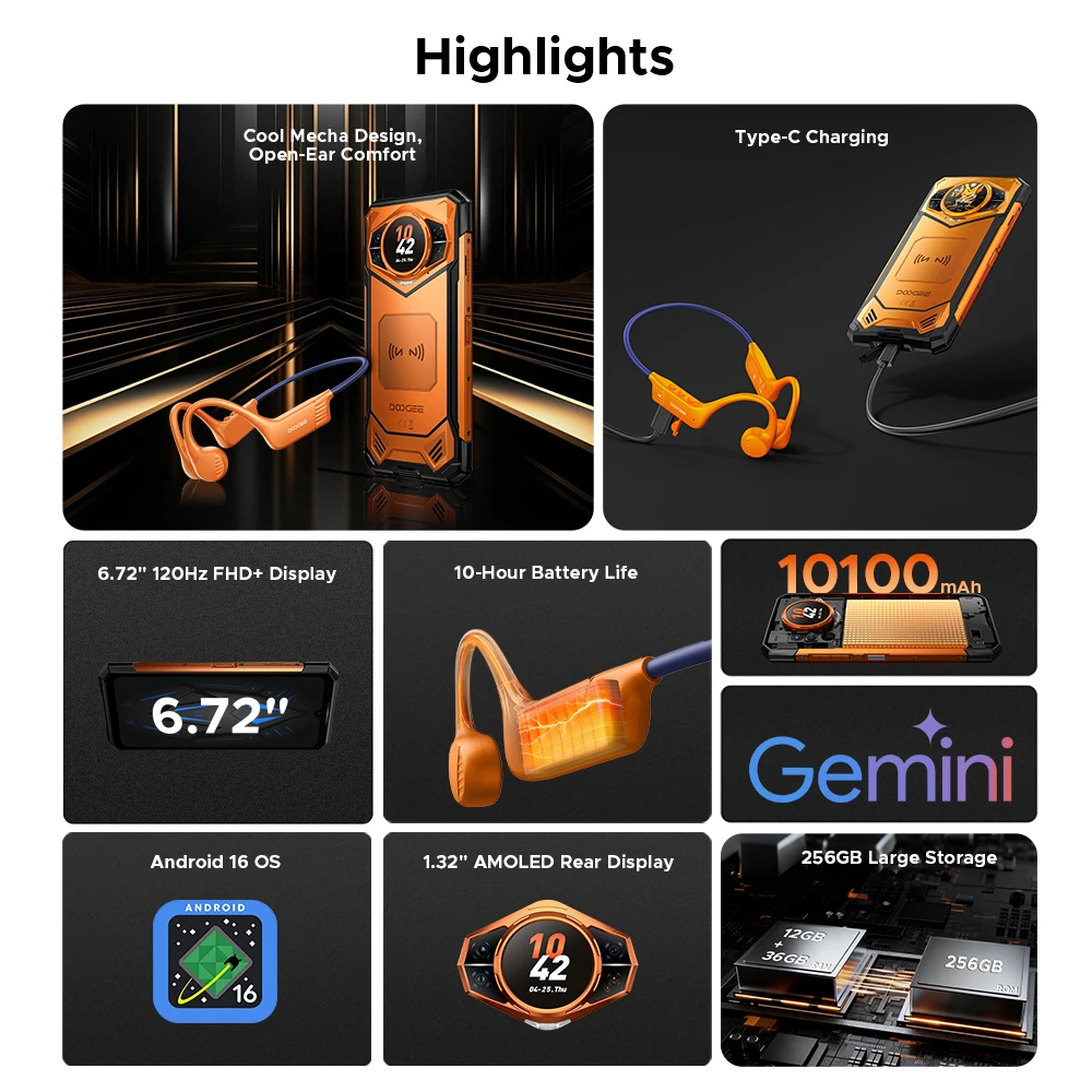 Global Version DOOGEE S200 5G Rugged Phone Android 16 48GB 256GB 6.72" 120Hz Display 100MP Camera 10100mAh Battery AI Assistant