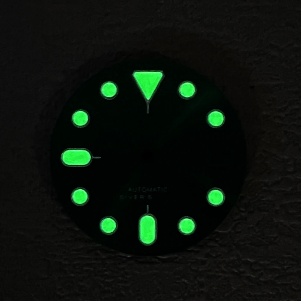 28.5mm logotipo s skx007 dial fit nh36/4r36 movimento verde luminoso fosco/sunray dial acessórios de modificação de relógio