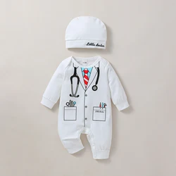 2Pcs Baby Unisex Boys/Girls 2025 All Seasons Long Sleeve Cute Pullover Jumpsuit For Newborn Casual Daily Clothes+Hat
