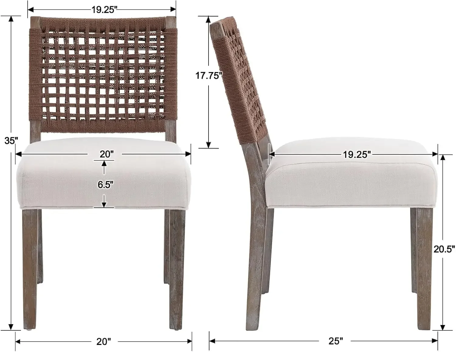 زوج من كراسي تناول الطعام الحديثة المصنوعة من الكتان المجهودة بمساند الظهر المنسوجة وإطارات من الخشب الصلب #2