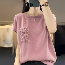 Thin short sleeved T-shirt for women's summer new round neck shirt, fashionable loose fitting women's fashionable top