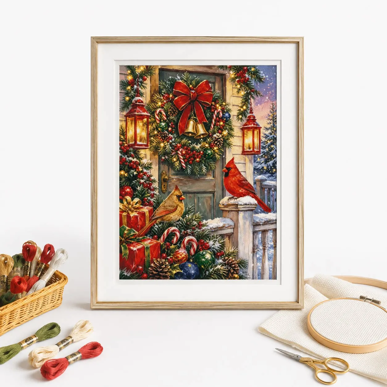 [ZZ9209-Christmas Cabin]11CT 14CT 16CT DIY Stamped Cross Stitch Kit with Printed Canvas and Cotton Threads Embroidery