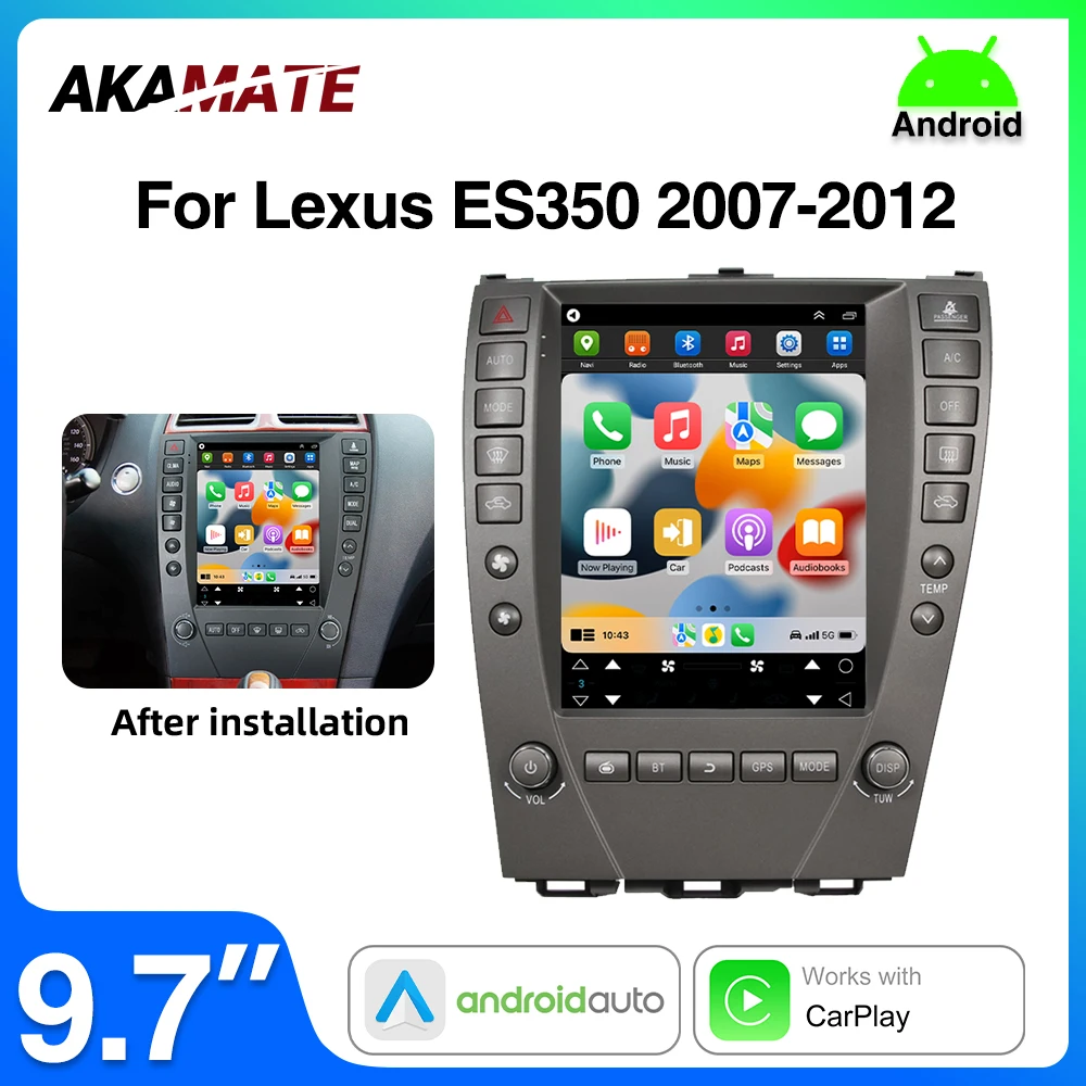 9.7inch Android Car Radio for Lexus ES350 2007-2012 CarPlay Android Auto for Tesla Style Stereo GPS WiFi Bluetooth FM Radio