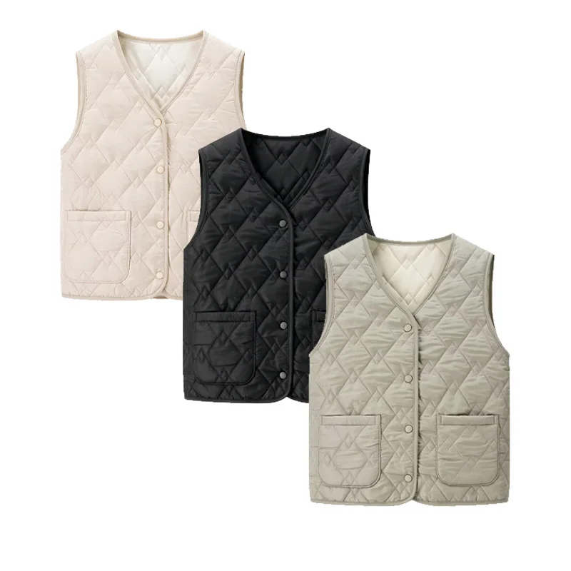 

Women's Casual Vest Autumn Fashion Versatile Pocket Warm Sleeveless V-Neck Coat Solid Color Sleeveless Patchwork Cotton Jacket