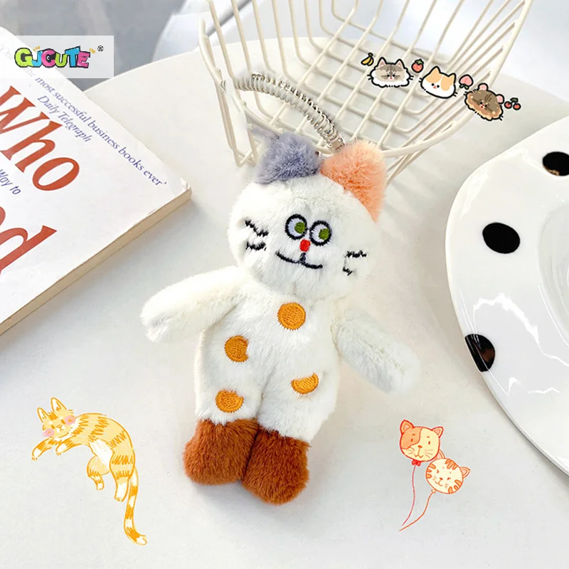 LLavero de peluche de gato de dibujos animados, muñeco de peluche suave, colgante de gatito en botas, llavero de coche, decoración de bolsa de mochila