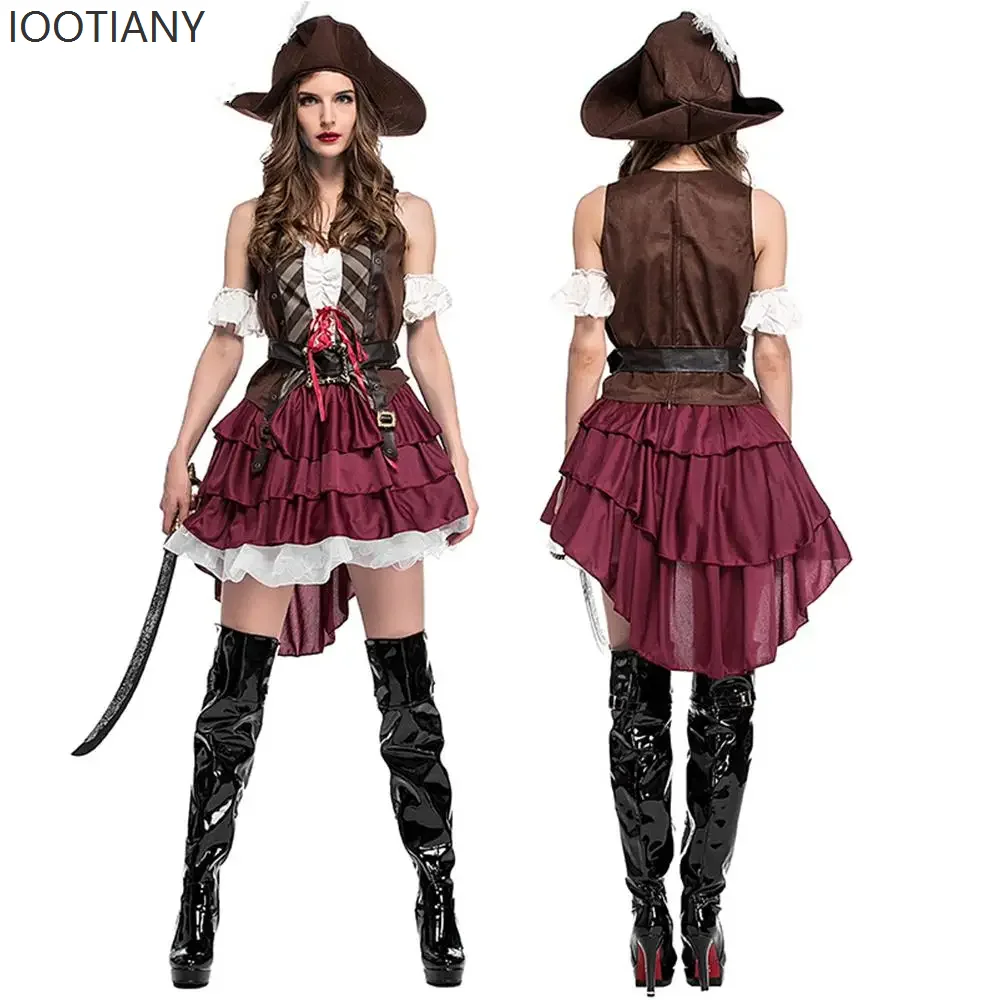

Steampunk Pirate Costume Halloween Theme Party Costume With Hat Masquerade Stage Performance Captain Costume Game Uniform Set