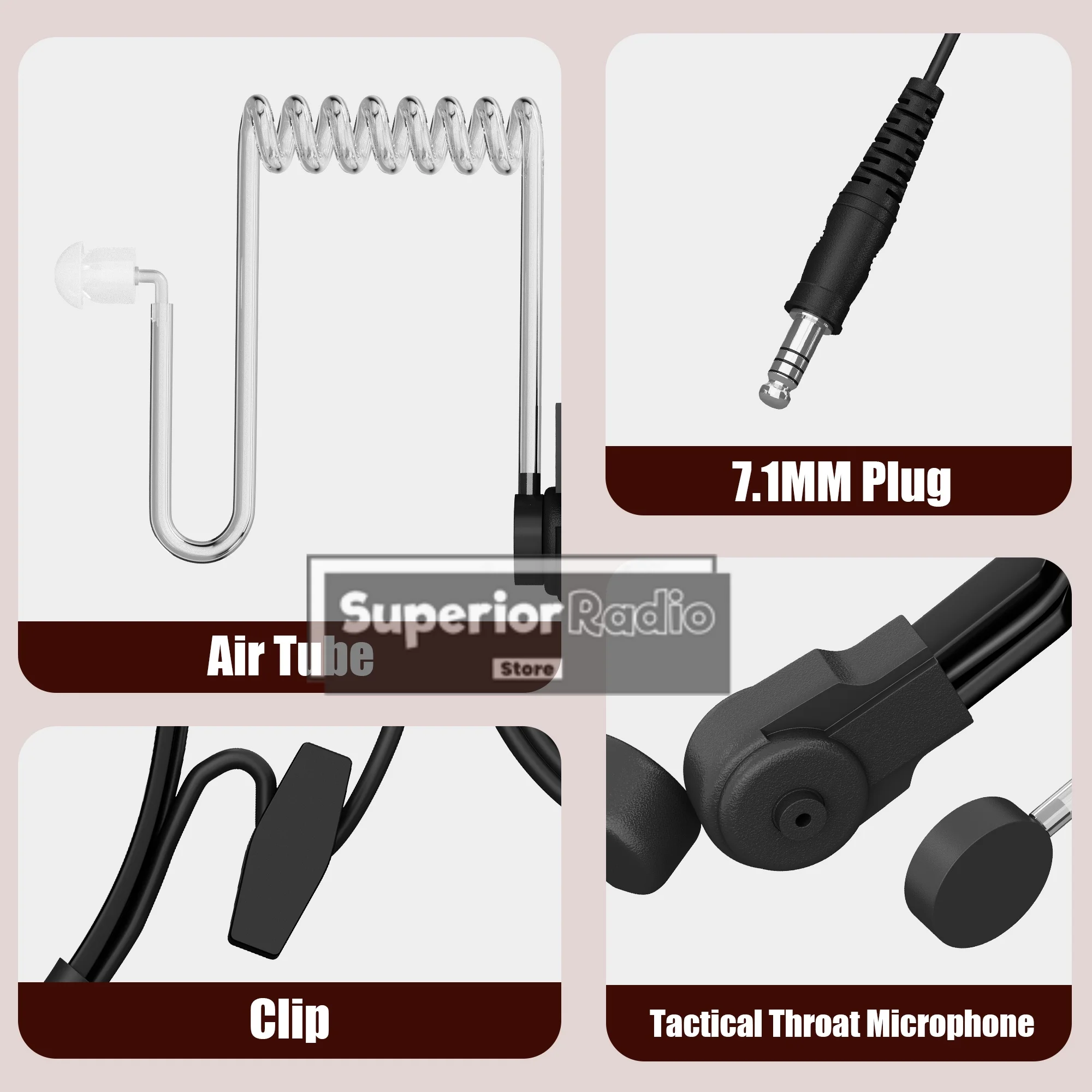 7.1MM NATOプラグトランシーバー調整可能な戦術喉振動マイクエアチューブヘッドフォンヘッドセットマイク（U94 PTTケーブル用）