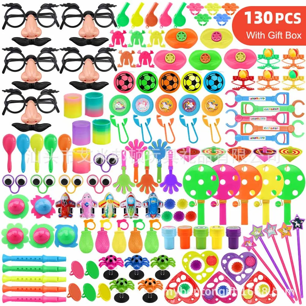 

130pcs/set Fun Pinata Filler Toys for Kids Novelty Jumping Frog Rainbow Circle Giveaway Toys Children Birthday Gift Party Favor