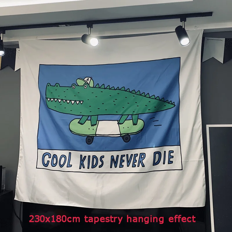 Crocodile Tapestry Wall Hanging Cartoon Cool Kids Never Die Tapestries Blue Curtain Gift Background Cloth Cover Home Decor